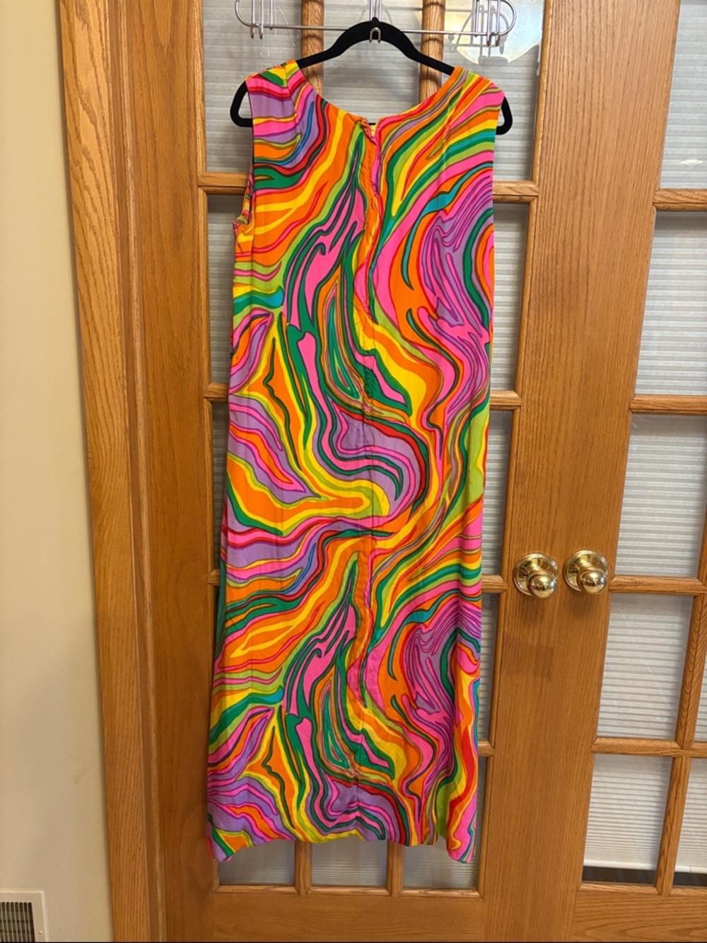 Vintage Multicolor Swirl Maxi Dress - Pink, Orange, Yellow, Green, Purple - Picture 2 of 5